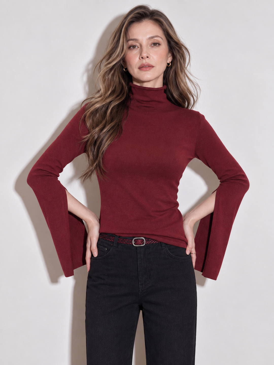 Waist-cinched denim shirt