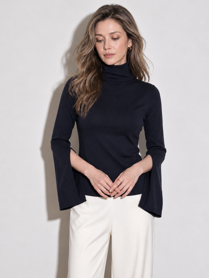 Waist-cinched denim shirt