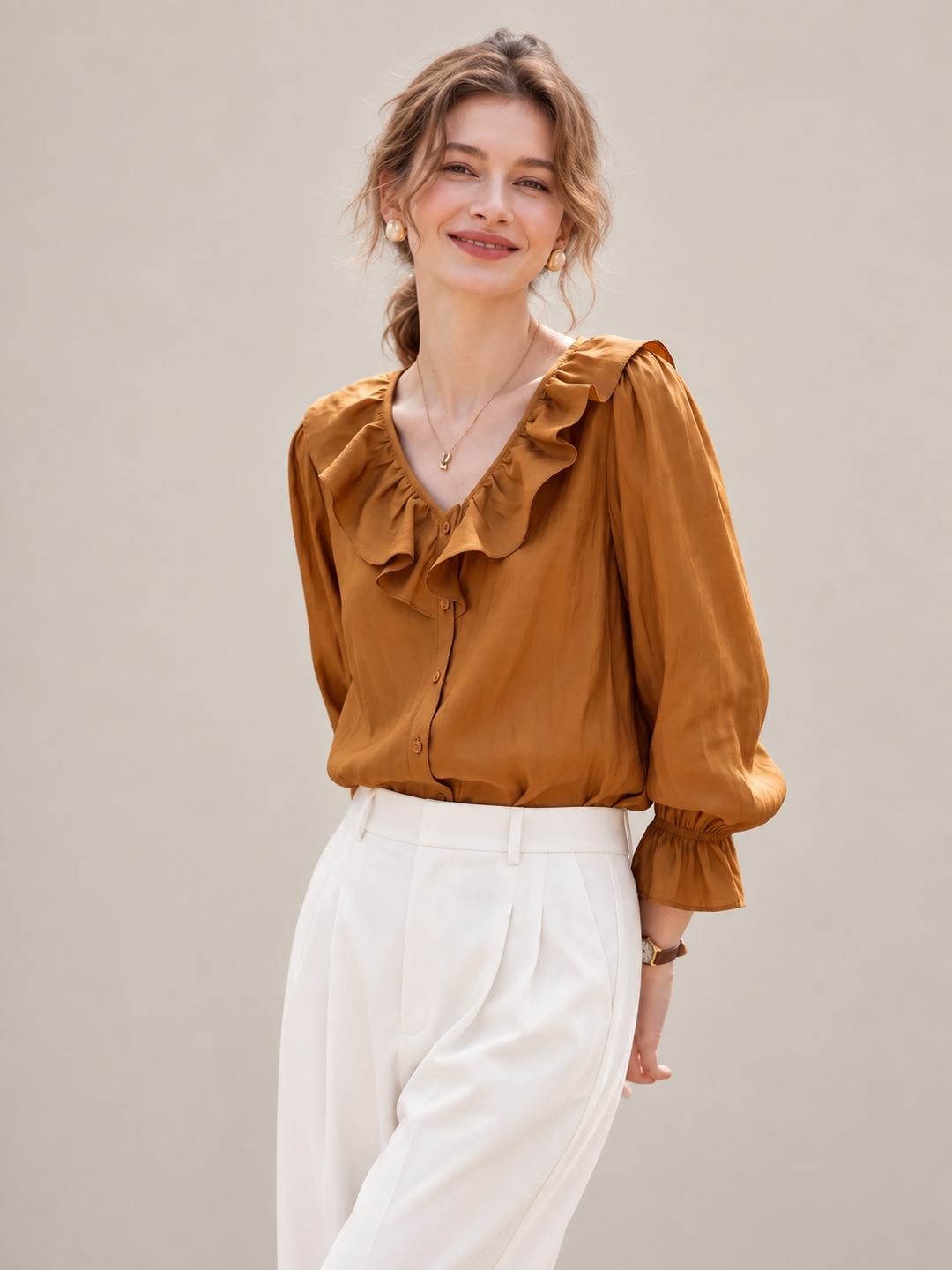 Waist-cinched denim shirt