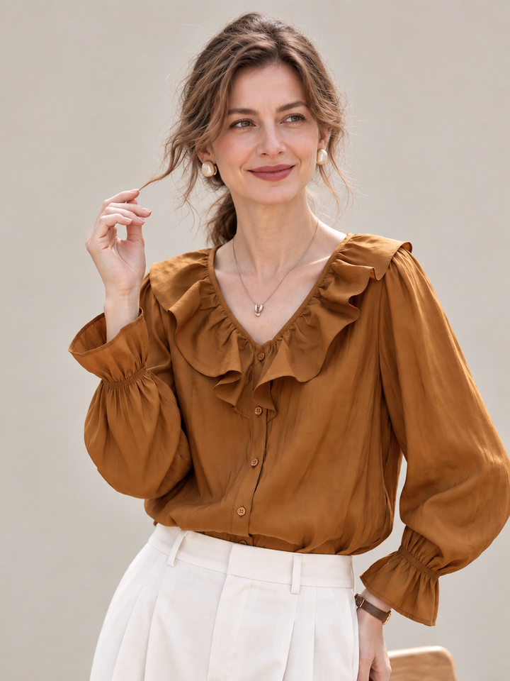 Waist-cinched denim shirt