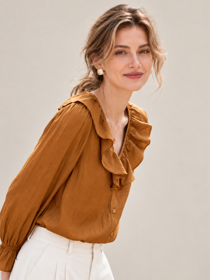Waist-cinched denim shirt