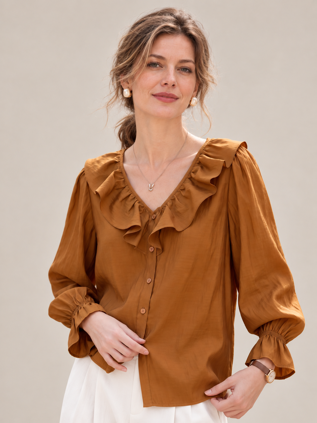 Waist-cinched denim shirt