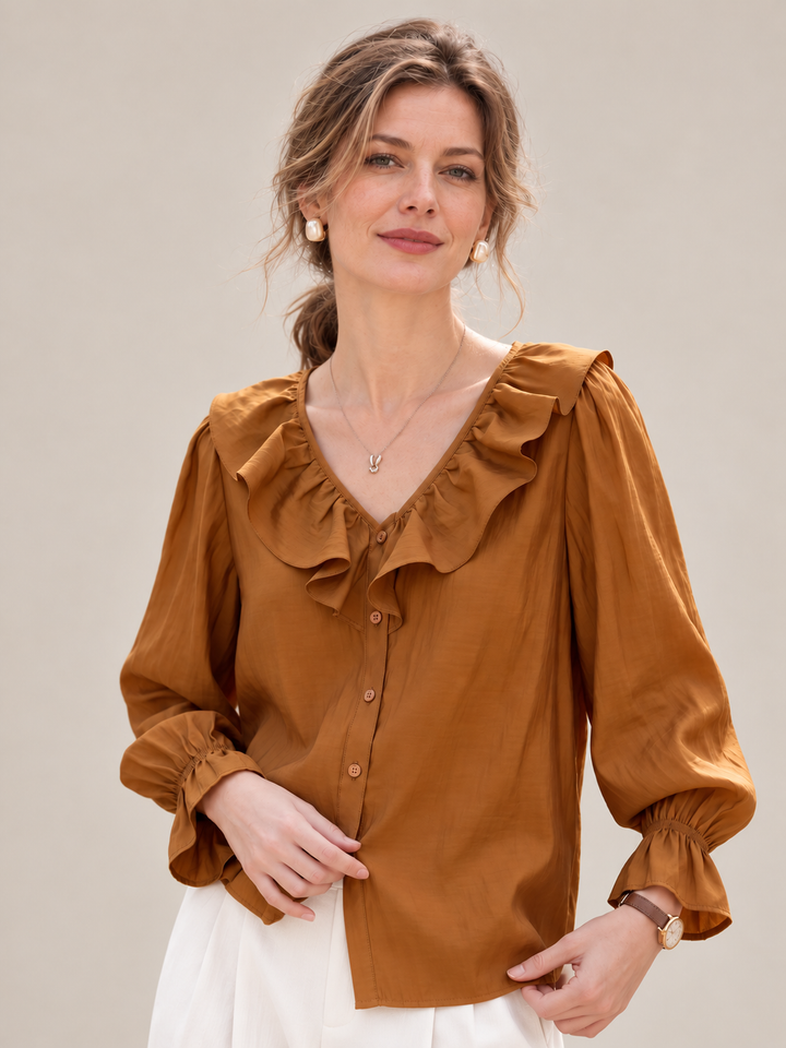 Waist-cinched denim shirt