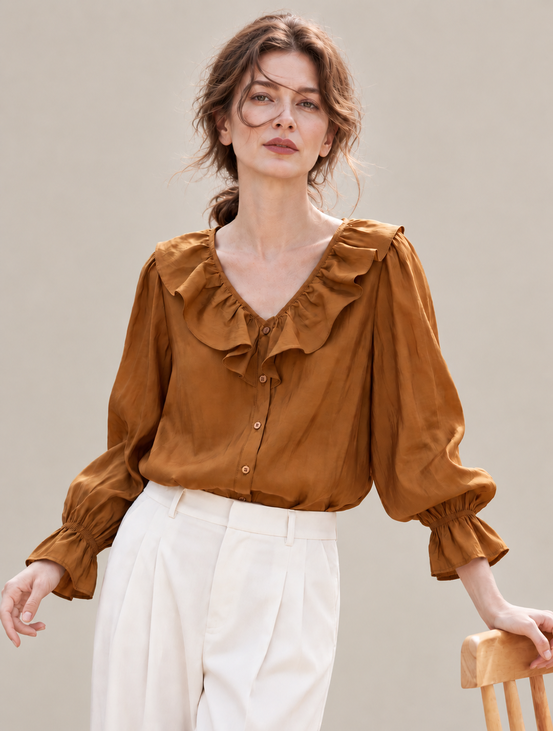 Waist-cinched denim shirt