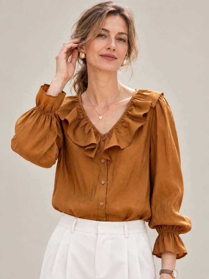 Waist-cinched denim shirt