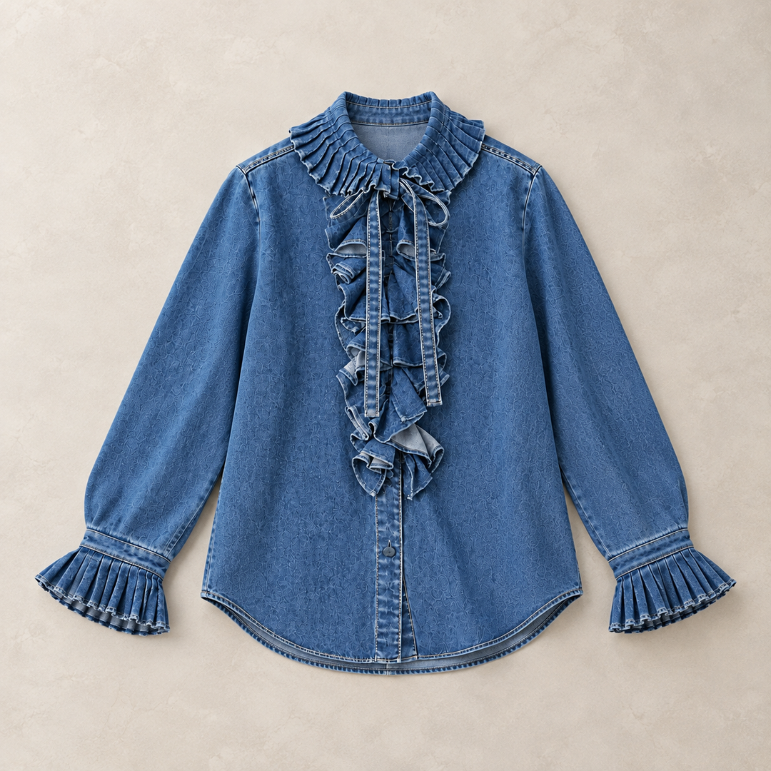 Waist-cinched denim shirt